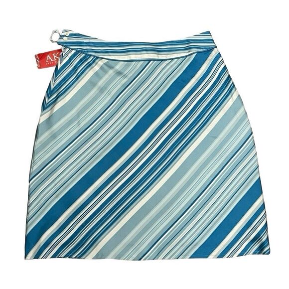 NWT Anne Klein Striped 100% Silk Flared Lined Career Skirt Blue and White Size 8 - Picture 1 of 12
